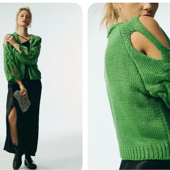 Anthropologie Braided Cardigan Sweater Cutout Sleeve Green One Size
NWT $140 - Picture 1 of 10